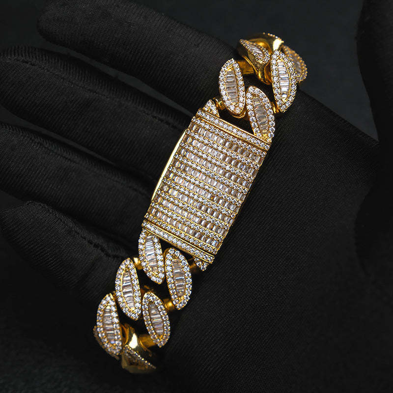 20mm Moissanite Marquise-Shaped Square Diamond Cuban Bracelet