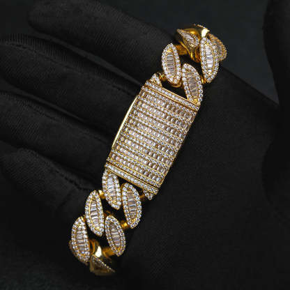 20mm Moissanite Marquise-Shaped Square Diamond Cuban Bracelet