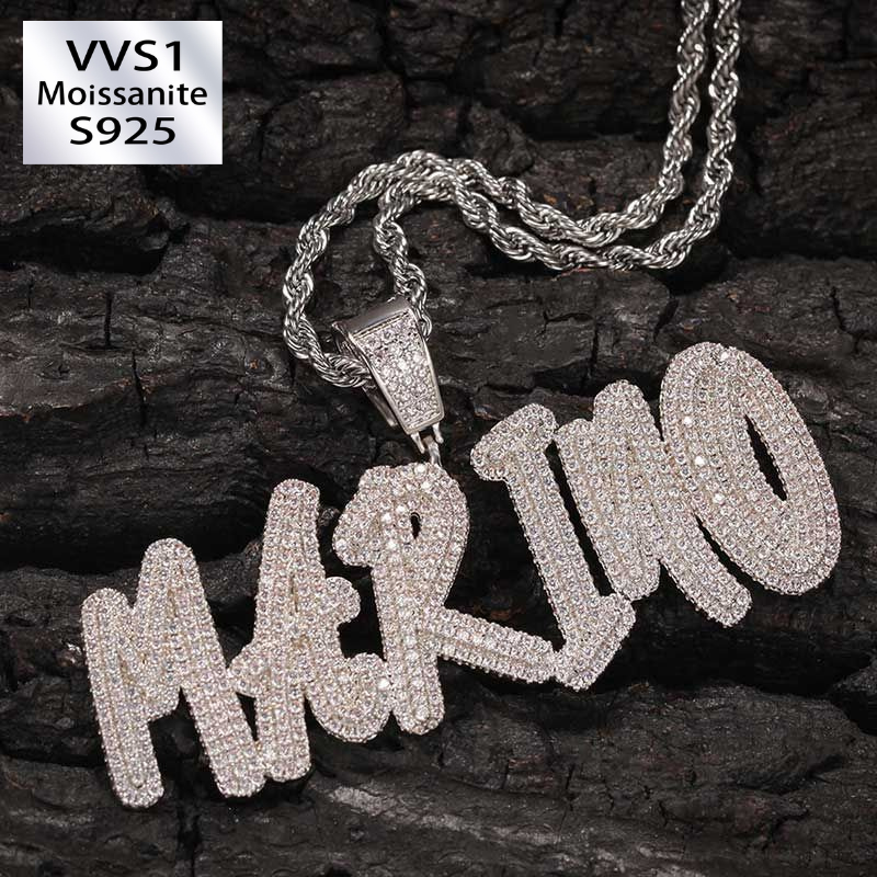 Moissanite Custom Cursive Name Necklace in White Gold (FREE Chain Included)