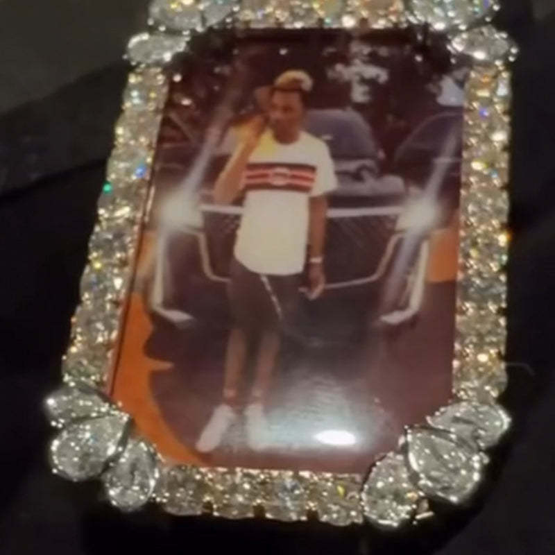 Rectangular Moissanite Photo Memorial Pendant