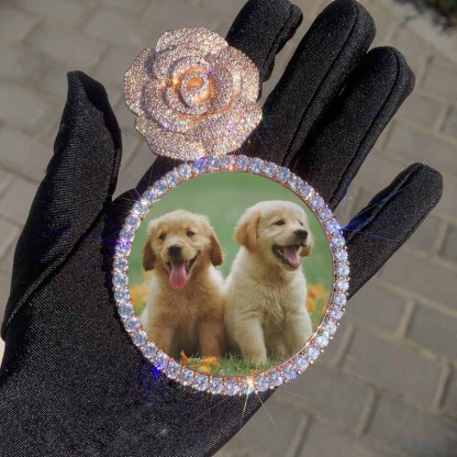 Moissanite Rose Flower Large Disc Customized Photo Pendant