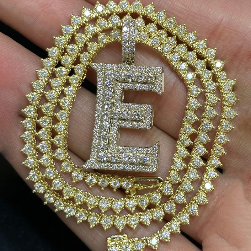 Moissanite “E” Letter Pendant Love Tennis Chain Set