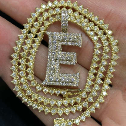 Moissanite “E” Letter Pendant Love Tennis Chain Set