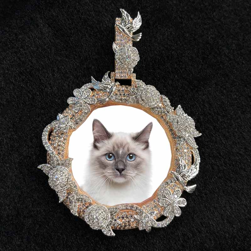 Moissanite Flower Vines Around Custom Photo Pendant
