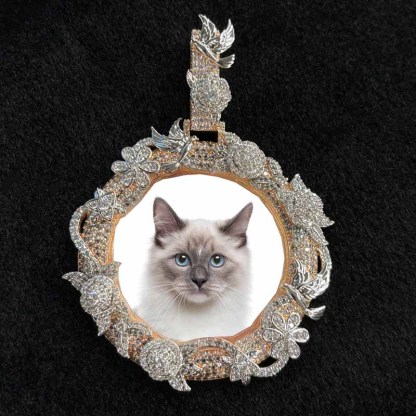 Moissanite Flower Vines Around Custom Photo Pendant