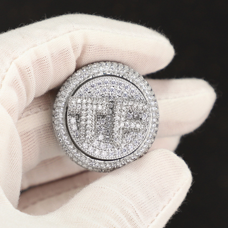 Moissanite 14K Real Gold Plated Shield DIY Custom Letter Rotating Ring