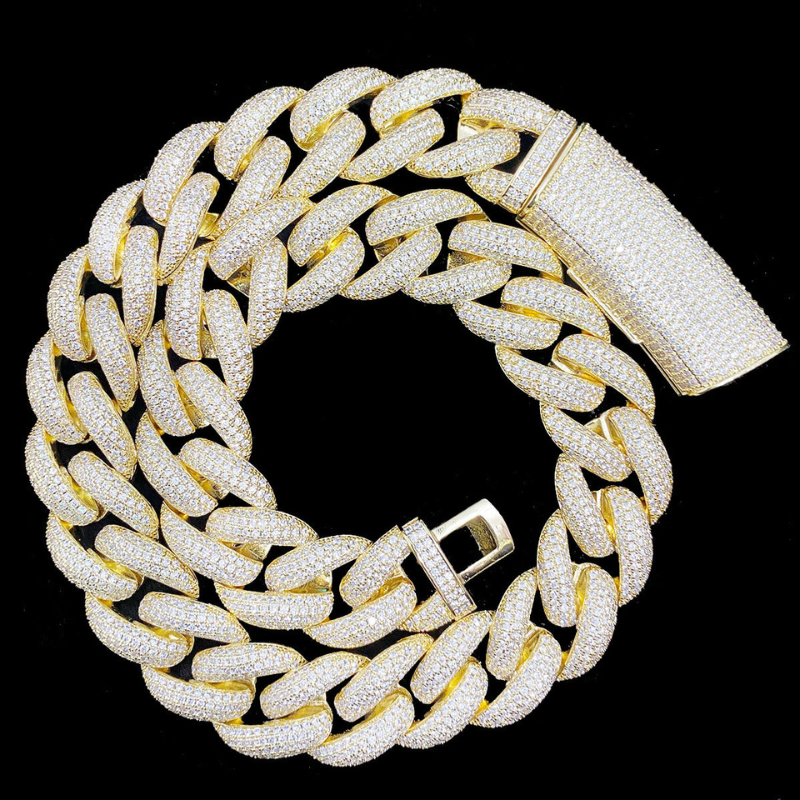 Moissanite Hip Hop Four Row Drill Long Buckle Cuban Chain