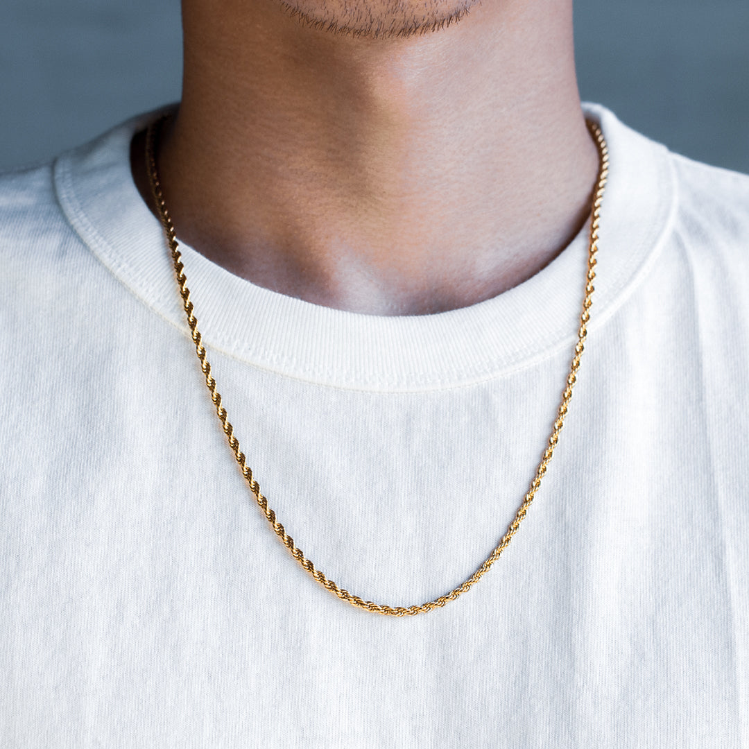 3mm Rope Chain in Stainless Steel with 18K Gold Plated-krkcom
