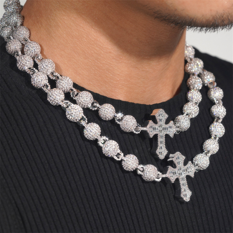 Moissanite Hip Hop Cross Round Ball Chain