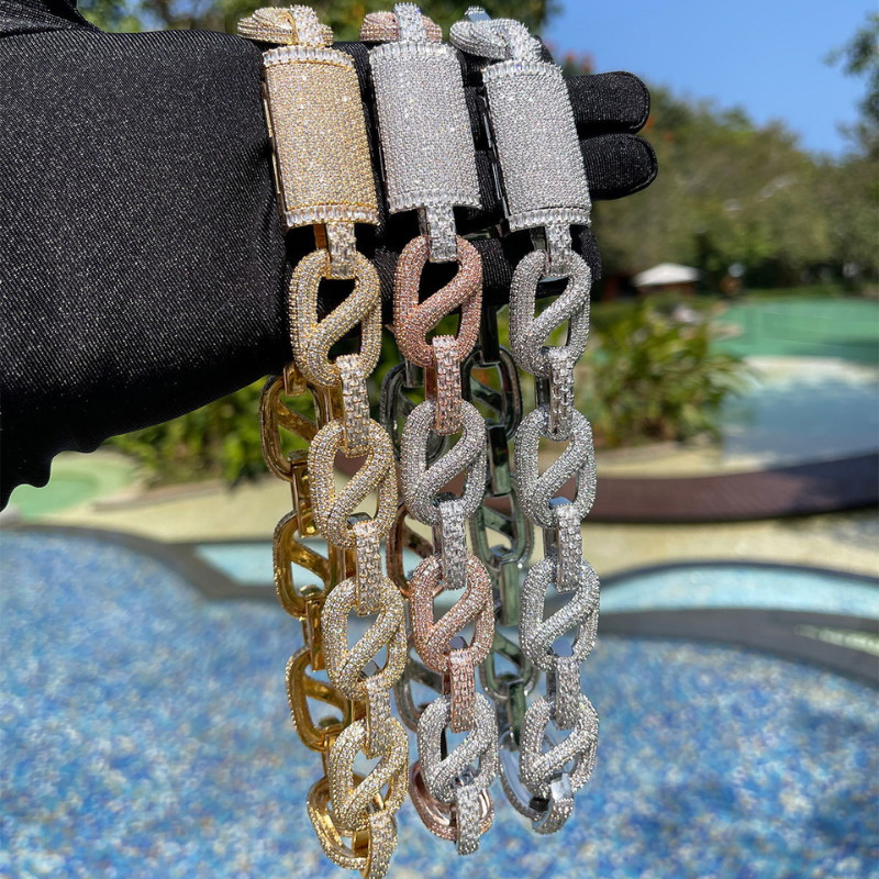 Moissanite T-square Mixed Inlay Circular Chain