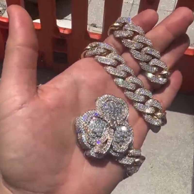 18mm Clover Design Moissanite Cuban Chain 