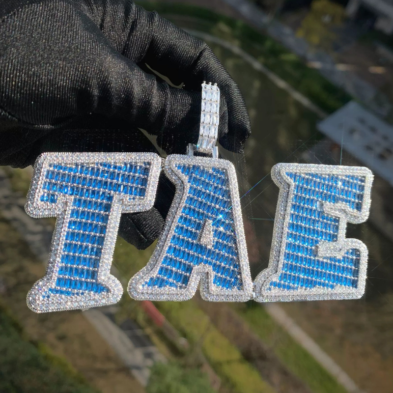 Moissanite Ocean Blue Diamond Letter Custom Pendant