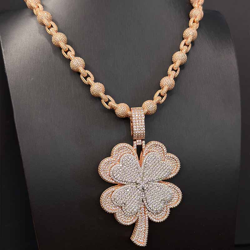 S925 Silver Moissanite Two-tone Four-leaf Clover endant