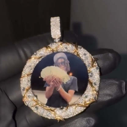 Two-Tone Moissanite Vine Photo Memorial Pendant