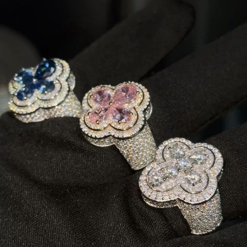 Moissanite Four-Leaf Clover Three-Dimensional Ring