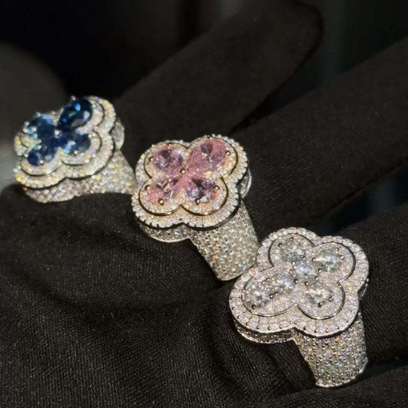 Moissanite Four-Leaf Clover Three-Dimensional Ring