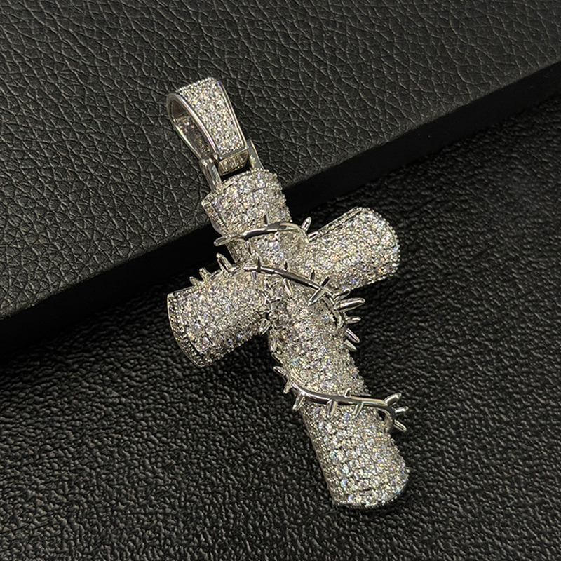 S925 Moissanite Crown of Thorns Cross Pendant