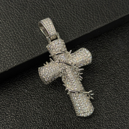 S925 Moissanite Crown of Thorns Cross Pendant