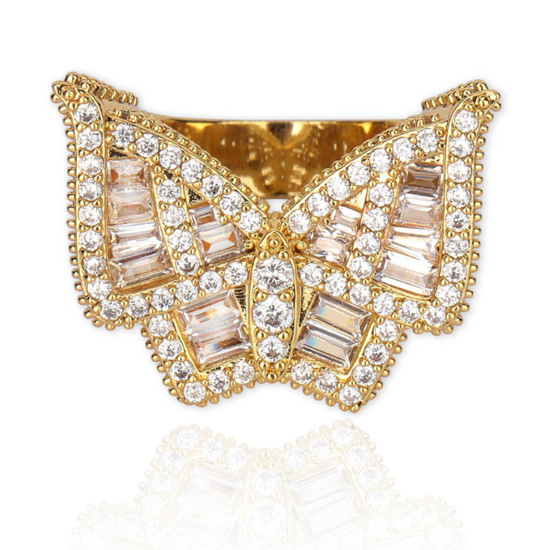 Moissanite Fully Iced Baguette Cut Butterfly Ring