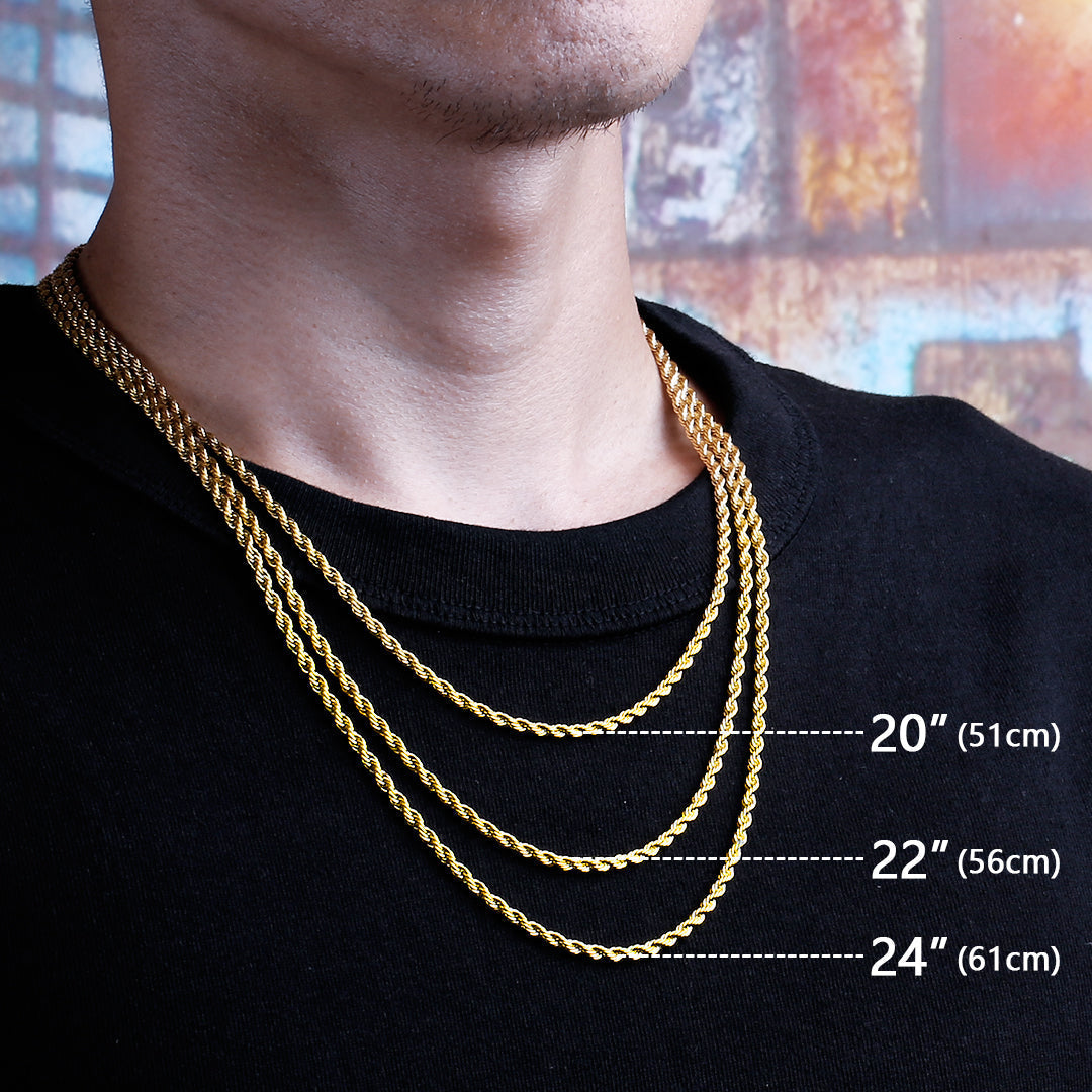 3mm Rope Chain in Stainless Steel with 18K Gold Plated-krkcom