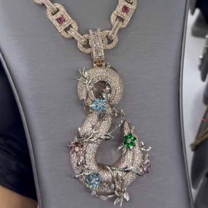 Moissanite Hip Hop Fishhook Pendant