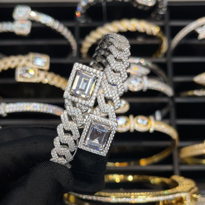 Moissanite Rock Sugar Square Diamond Cuban Bracelet