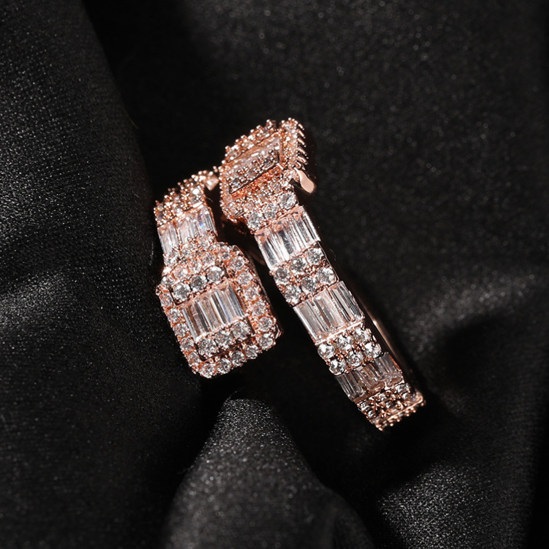 Moissanite Hip Hop Baguette Open Geometric Ring