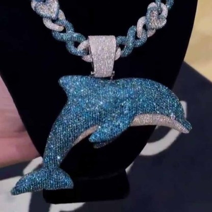 Moissanite Rare Lake Blue Dolphin Pendant