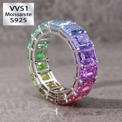 Gorgeous Colorful Emerald Cut S925 Silver Band