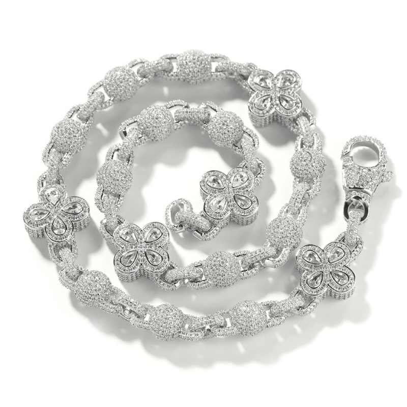 18mm Moissanite Four-leaf Clover Round Bead Lucky Chain