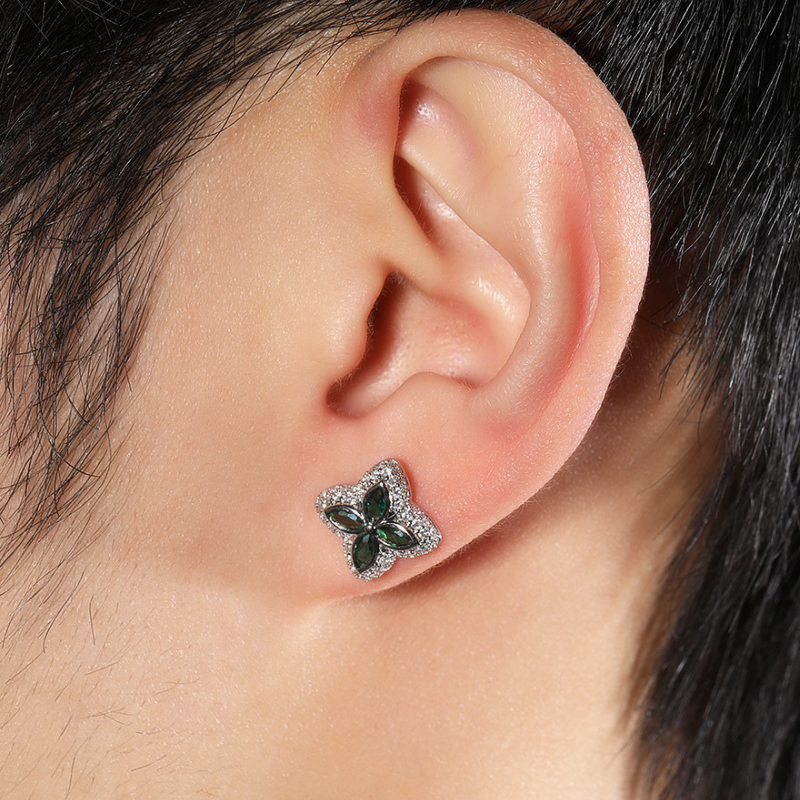 Moissanite Inlaid Gemstone Four-leaf Clover Lucky Earrings