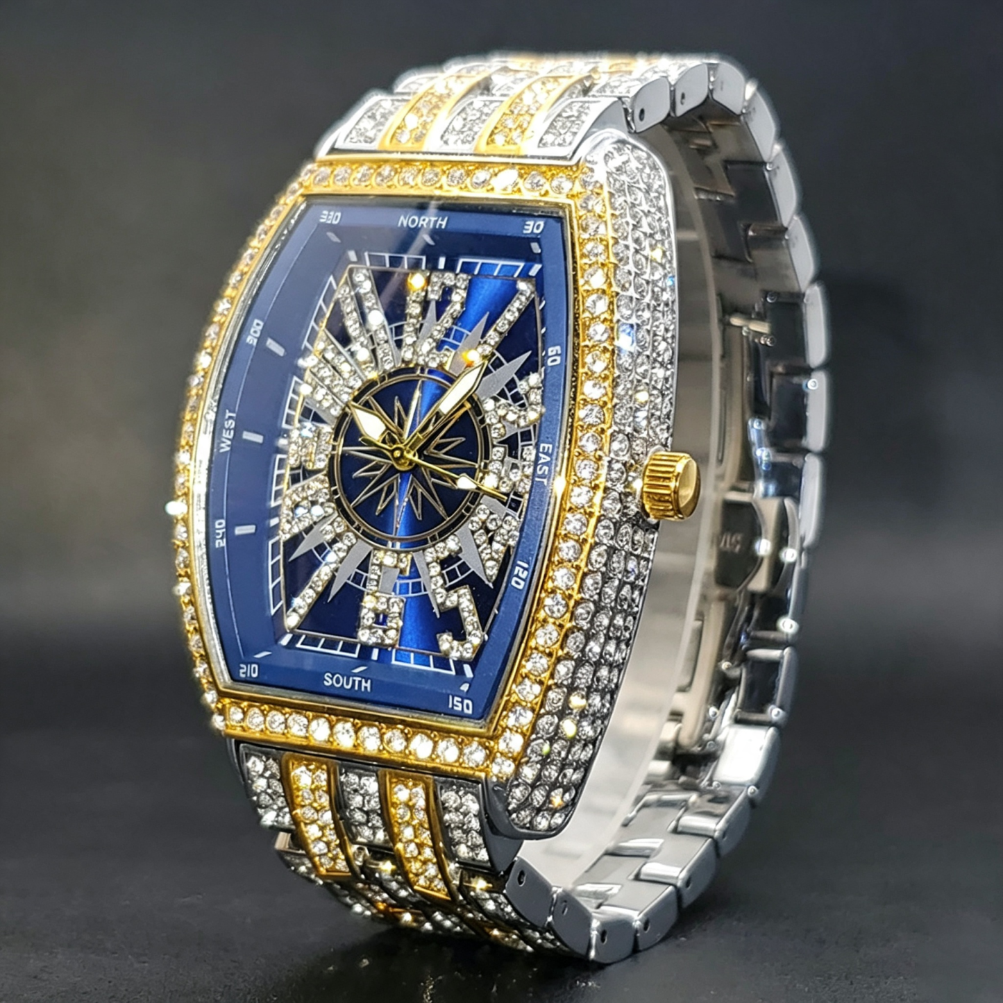 Moissanite Paved Avant-Garde Digital Watch