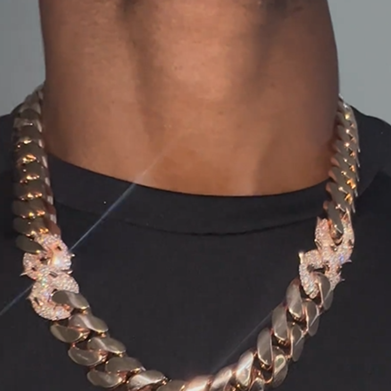 22mm Moissanite Rose Gold Clasp Cuban Chain