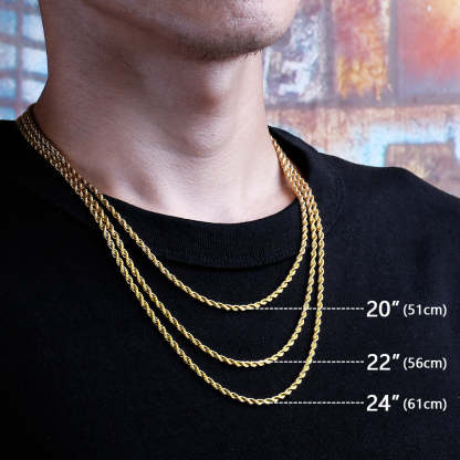 3mm Rope Chain in Stainless Steel with 18K Gold Plated-krkcom