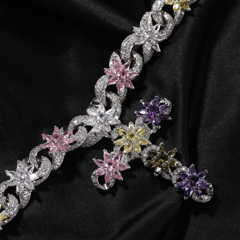 Moissanite Colored Ice Flower Cross Chain