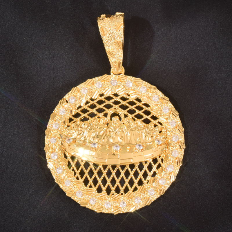 Moissanite Disc Grid Jesus Pendant