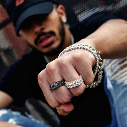 Iced Out Diamond CZ Cuban Link Rotating Mens Ring in Black Gold KRKC 