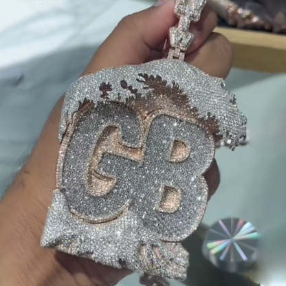 Moissanite Wave House Shape GB Letter Pendant