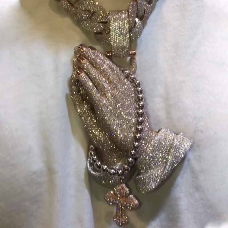 New Moissanite Praying Hands Cross Pendant