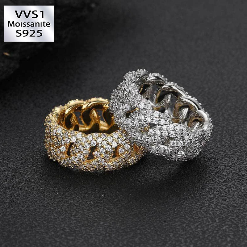 10mm Wide Moissanite Sparkling Full Diamond Cuba Ring