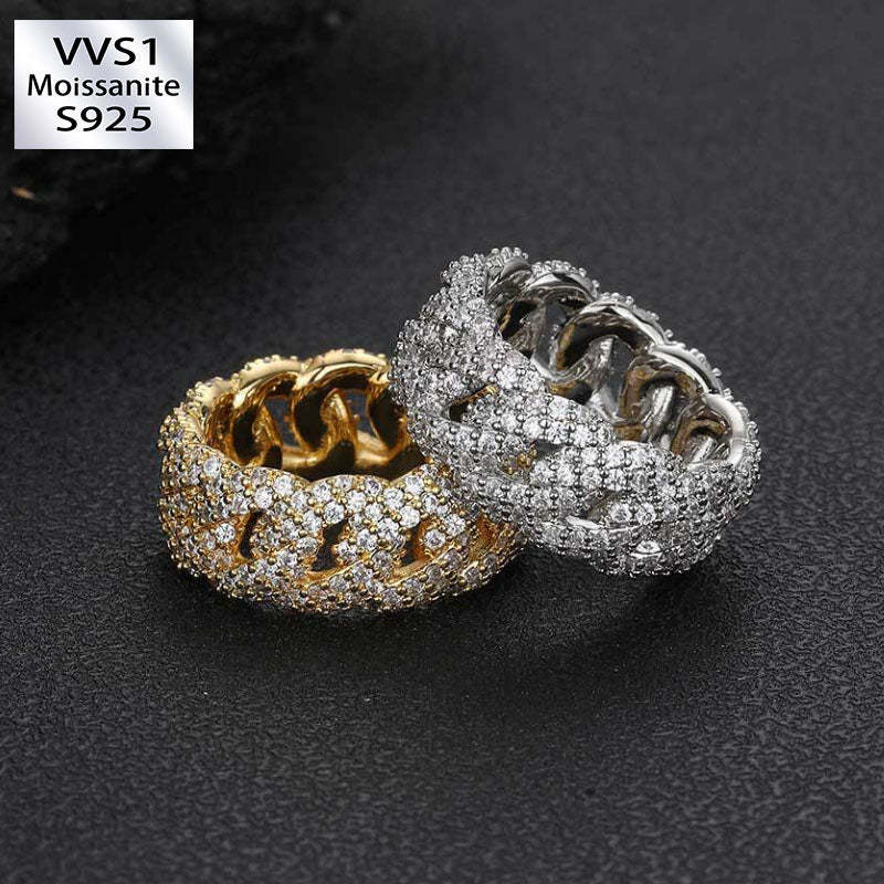 10mm Wide Moissanite Sparkling Full Diamond Cuba Ring