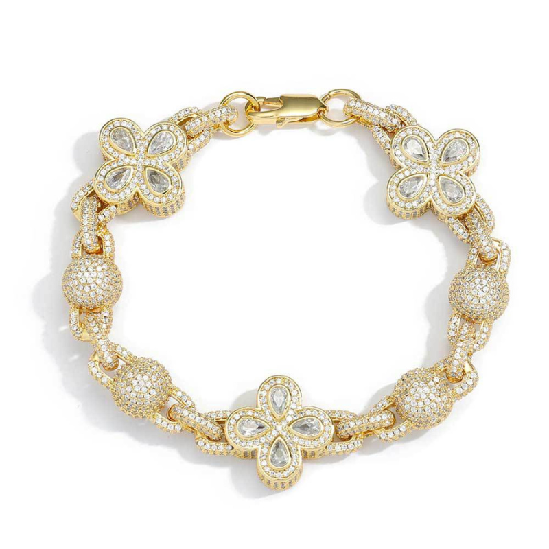 Moissanite Hip Hop Bubble Beads Four-Leaf Clover Bracelet
