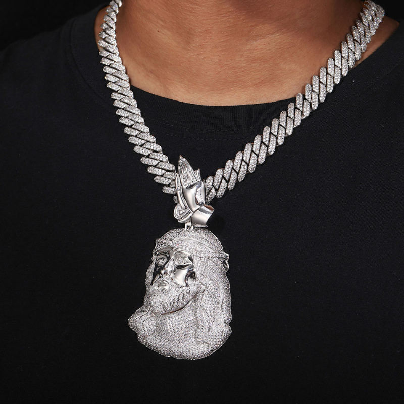Moissanite Praying Hands Clasp Jesus Pendant