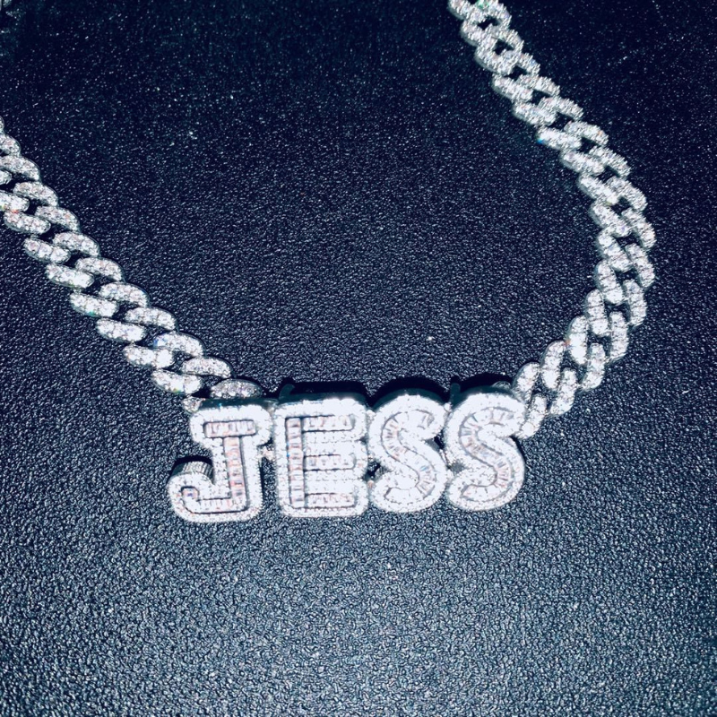 Moissanite Hip Hop Rock Candy Customizable Letter Pendant Cuban Chain Set