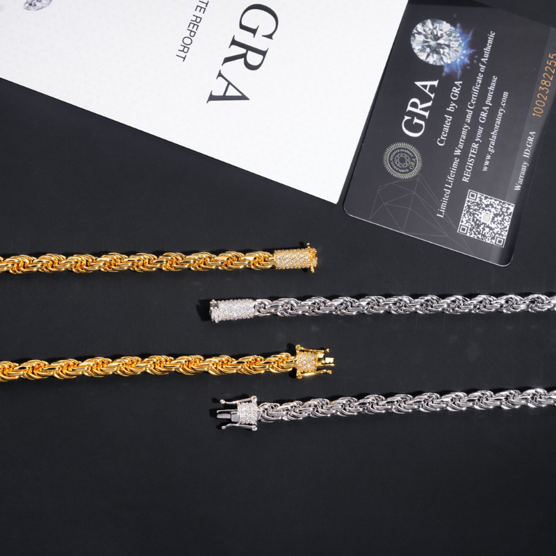 S925 6mm Moissanite Buckle Classic Twisted Chain