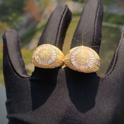 Moissanite Hip Hop Round Baguette Ring