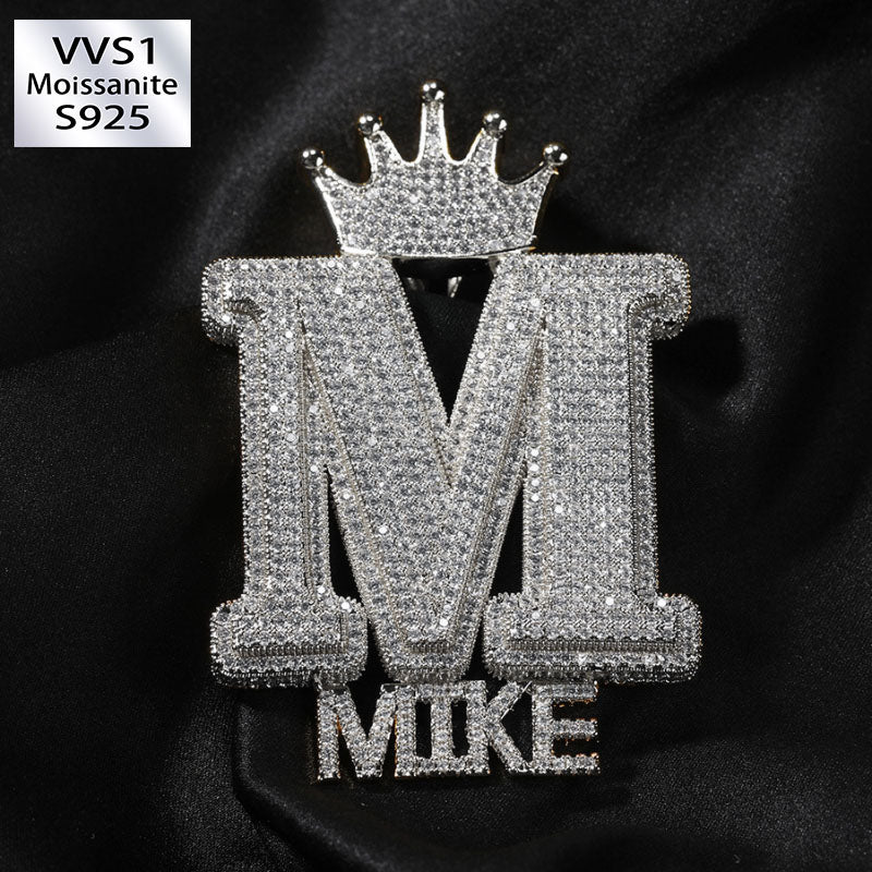 Moissanite Crown Buckle Personalized Letter Custom Pendant