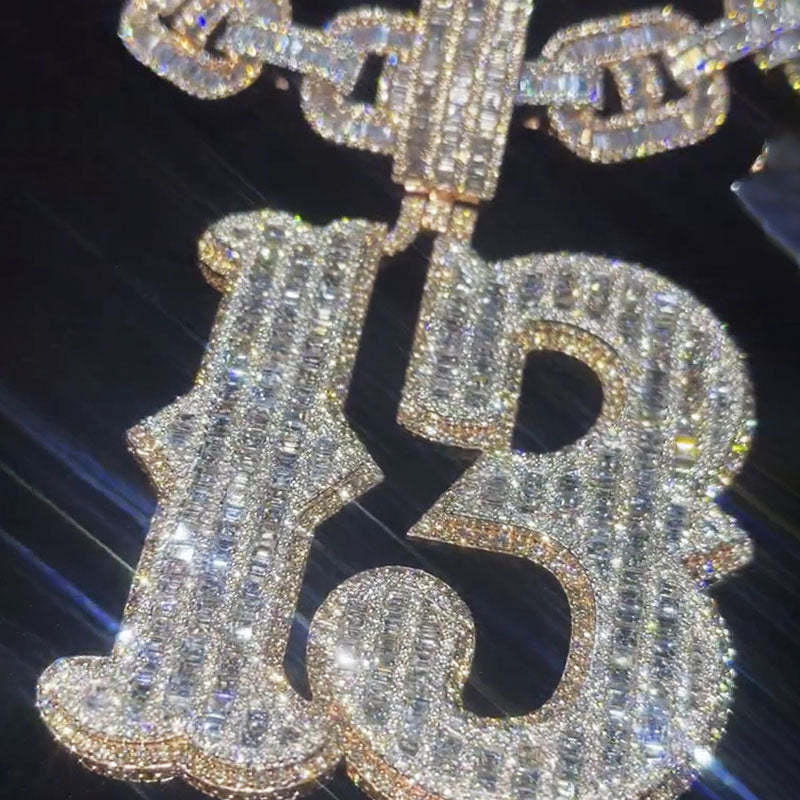 Moissanite Baguette Number "13" Pendant