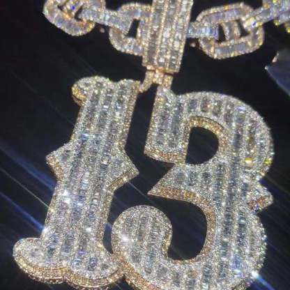 Moissanite Baguette Number "13" Pendant