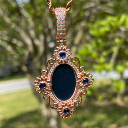 Moissanite Classical Flower Custom Photo Oval Pendant